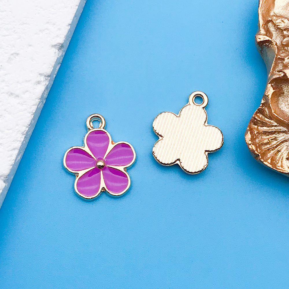 Wholesale Purple Drip Oil Alloy Flower Love DIY Necklace Bracelet Pendant